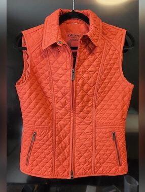 Olsen Europe Geometric Quilted Vest Orange Vest Full Zip Stand Up Collar